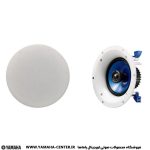 اسپیکر سقفی یاماها NS-IC600 از نمای روبه‌رو و پشت، با توری سفید و بلندگوی آبی‌رنگ