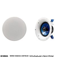 اسپیکر سقفی یاماها NS-IC600 از نمای روبه‌رو و پشت، با توری سفید و بلندگوی آبی‌رنگ