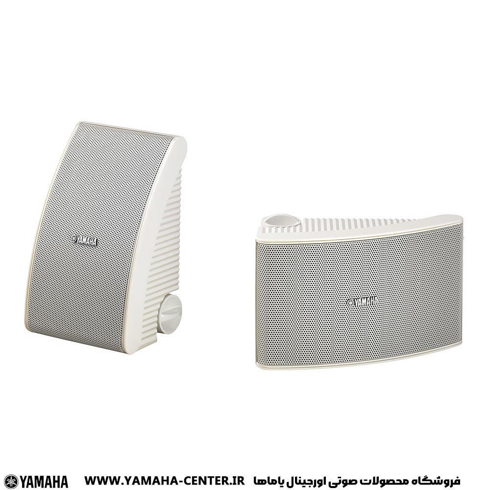 دو اسپیکر دیواری دکوراتیو سفید یاماها NS-AW392 با طراحی مشبک و پایه تنظیم‌کننده