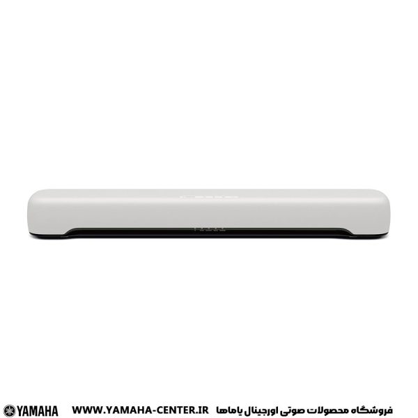 ساندبار سفید یاماها SR-C20A با طراحی باریک و مینیمال روی پس‌زمینه سفید