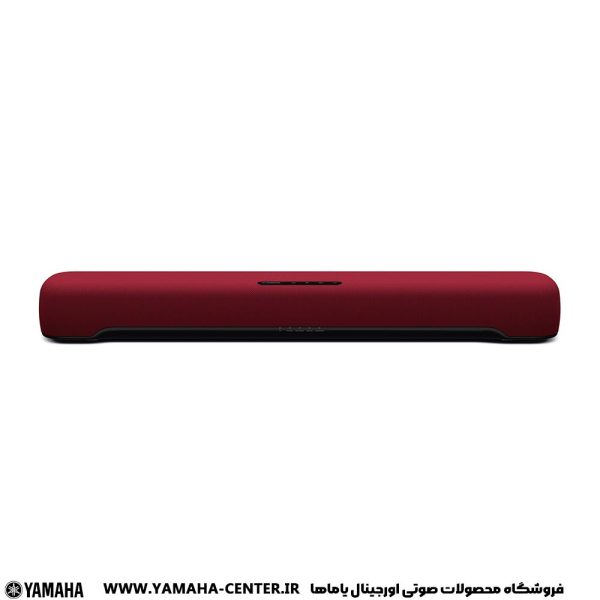 ساندبار قرمز یاماها SR-C20A با طراحی باریک و مشبک جلویی روی زمینه سفید.