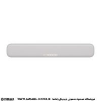 ساندبار سفید یاماها SR-C20A با طراحی باریک و پنل کنترل جلویی.