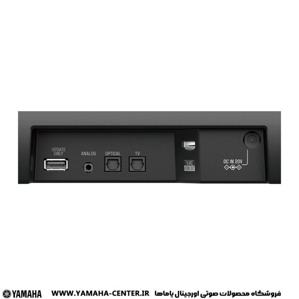 نمای پشت ساندبار یاماها SR-C20A با درگاه‌های USB، آنالوگ، اپتیکال، تلویزیون و برق.