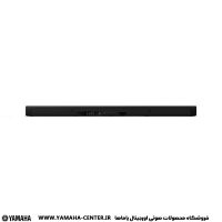 ساندبار مشکی یاماها SR-X40A با طراحی باریک و نمای جلوی مشبک روی زمینه سفید