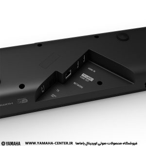 نمای نزدیک از پنل پشتی ساندبار مشکی یاماها SR-X50A با درگاه‌های HDMI، شبکه و تلویزیون