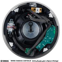 نمای پشت اسپیکر سقفی یاماها VC8NB و VC8NW با بلندگو، سیم‌ها و مدار داخلی zichtbaar.