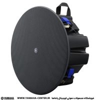 اسپیکر سقفی گرد یاماها VXC5F با بدنه مشکی و گیره‌های نصب آبی‌رنگ