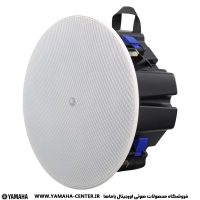 اسپیکر سقفی یاماها VXC5F با توری سفید و بدنه مشکی، نمایی از روبه‌رو و کنار