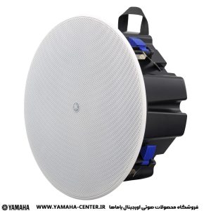 اسپیکر سقفی یاماها VXC5F با توری سفید و بدنه مشکی، نمایی از روبه‌رو و کنار