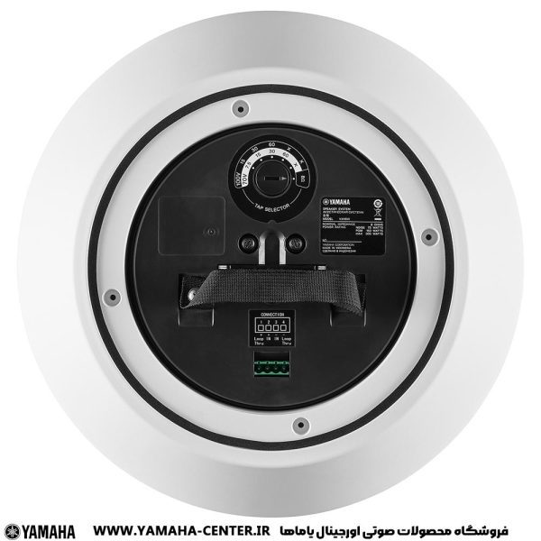 نمای پشتی اسپیکر سقفی آویز یاماها VXH6 با بدنه سفید و پنل تنظیمات مشکی