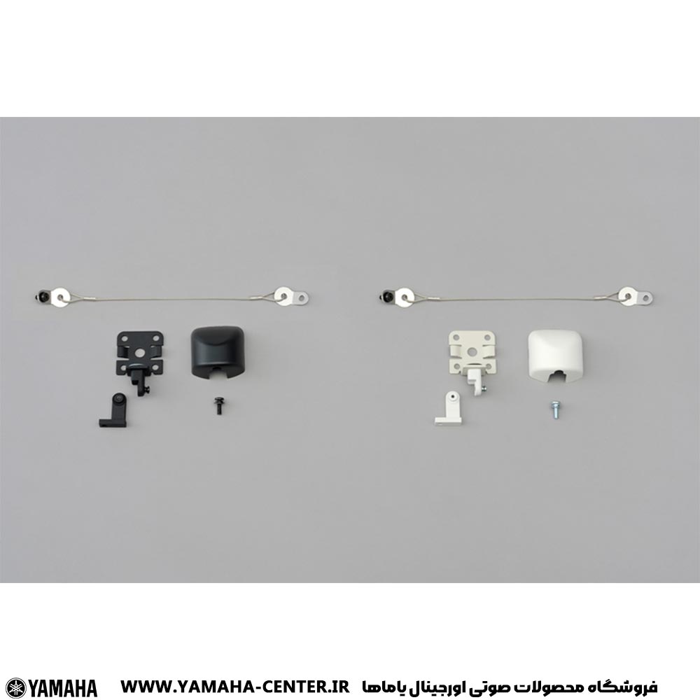 قطعات نصب اسپیکر دیواری دکوراتیو یاماها VXS3F در رنگ‌های مشکی و سفید کنار هم قرار گرفته‌اند.