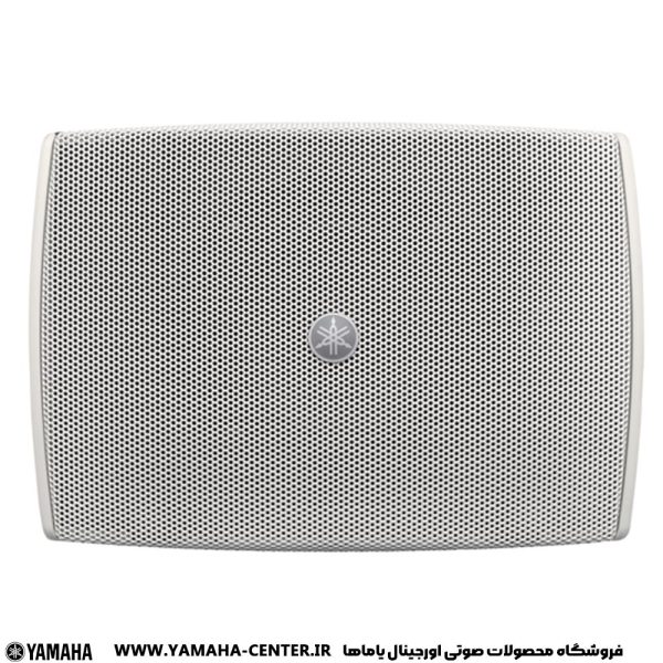 اسپیکر دیواری دکوراتیو سفید یاماها مدل VXS3F با توری فلزی و نشان یاماها در مرکز آن.
