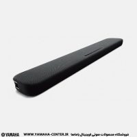 ساندبار مشکی یاماها YAS-109 با طراحی کشیده و پارچه مشبک روی زمینه سفید