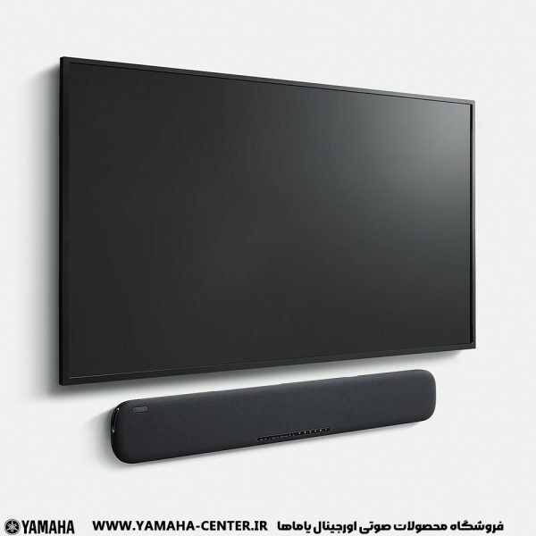 ساندبار مشکی یاماها YAS-109 زیر یک تلویزیون دیواری نصب شده است.