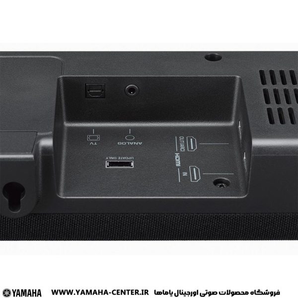 نمای نزدیک از درگاه‌های HDMI، تلویزیون و آنتن در پشت ساندبار یاماها YAS-207