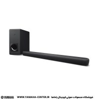 ساندبار مشکی یاماها YAS-209 به همراه ساب‌ووفر بی‌سیم روی زمینه سفید