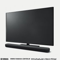 ساندبار مشکی یاماها YAS-209 در جلوی یک تلویزیون صفحه‌تخت قرار گرفته است.