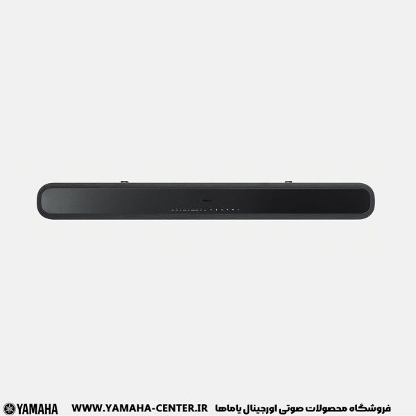 ساندبار مشکی یاماها YAS-209 با طراحی کشیده و پنل کنترل در جلوی دستگاه.