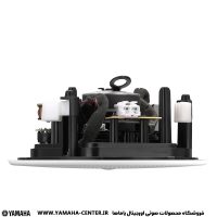 نمای نزدیک از پشت اسپیکر سقفی توکار یاماها VC4NB با بدنه مشکی و شبکه سفید.