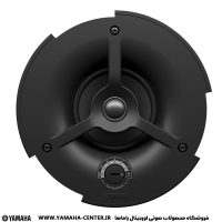 اسپیکر سقفی مشکی یاماها مدل VC4NB با نمای روبه‌رو و پیچ تنظیم توان.