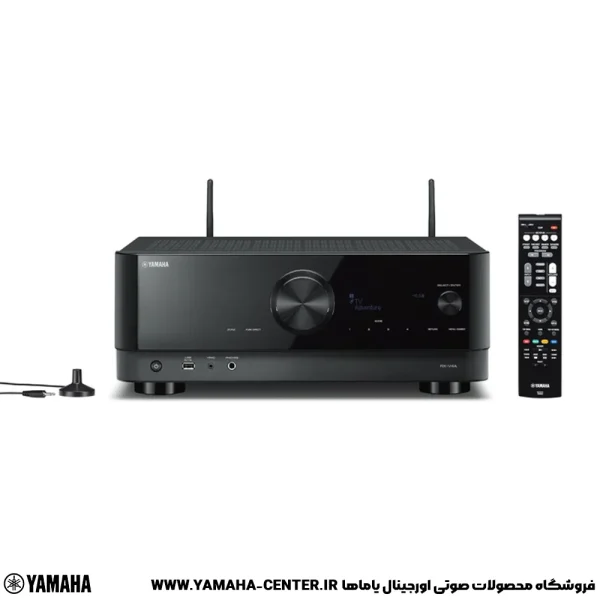 آمپلی‌فایر یاماها RX-V4A همراه با دو آنتن، میکروفون کالیبراسیون و کنترل از راه دور