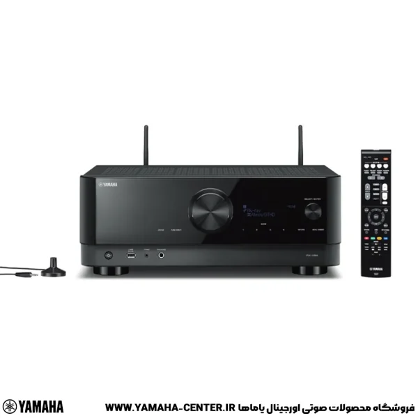 آمپلی‌فایر یاماها RX-V6A همراه با دو آنتن، میکروفون کالیبراسیون و کنترل از راه دور